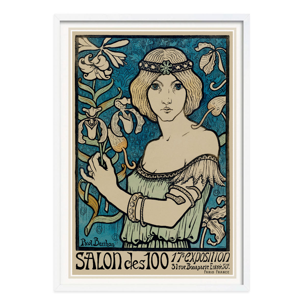 Salon des Cent Paris vintage retro advertising poster print in white frame from Places We Luv