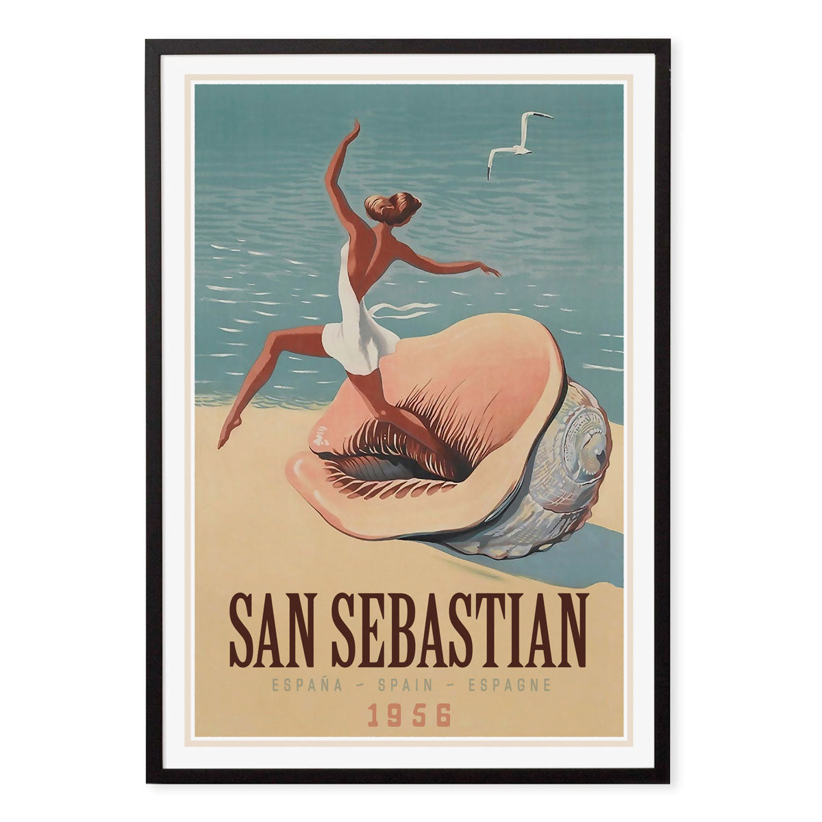 San Sebastian vintage retro advertising poster in black frame from Places We Luv