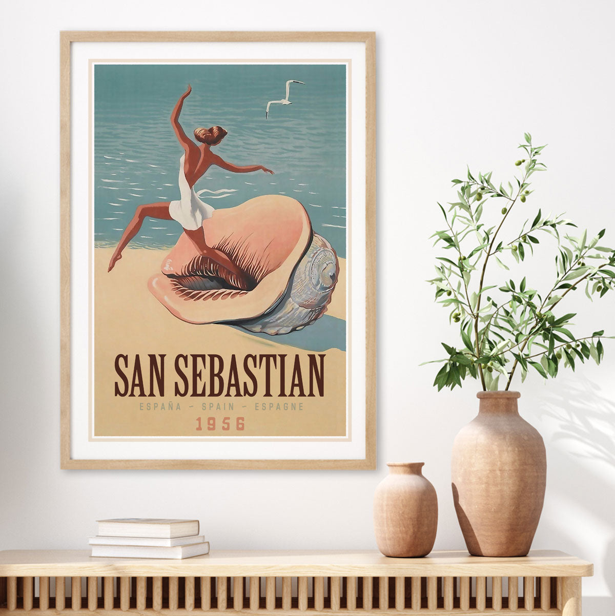 San Sebastian vintage retro advertising poster in oak frame from Places We Luv