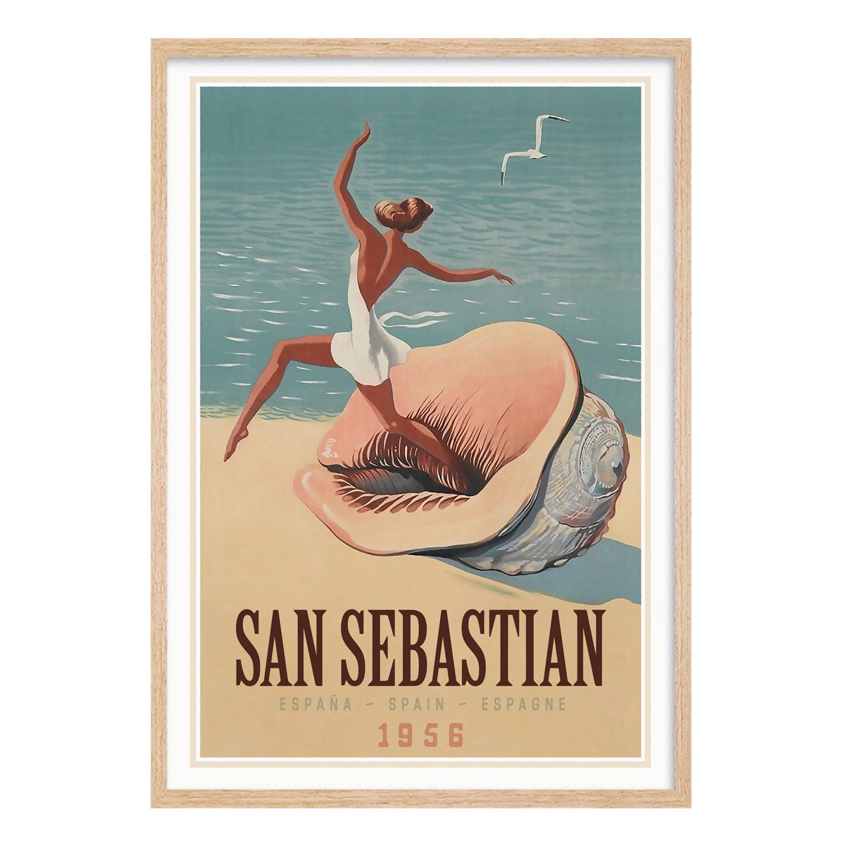 San Sebastian vintage retro advertising poster print in oak frame from Places We Luv