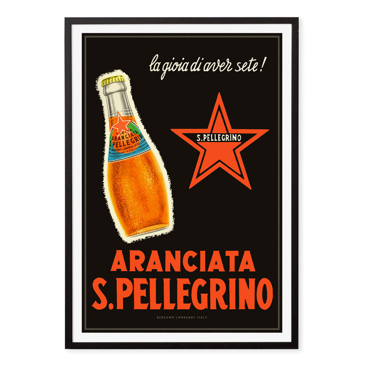 Aranciata S. Pellegrino Italy vintage retro poster print in black frame from Places We Luv 