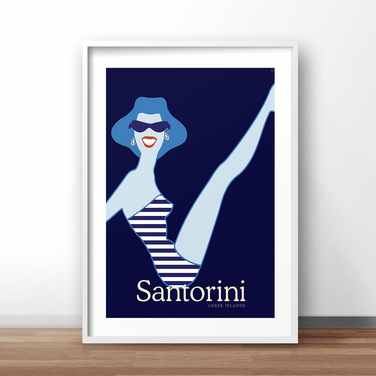 Santorini retro vintage beach gal poster print from Places We Luv