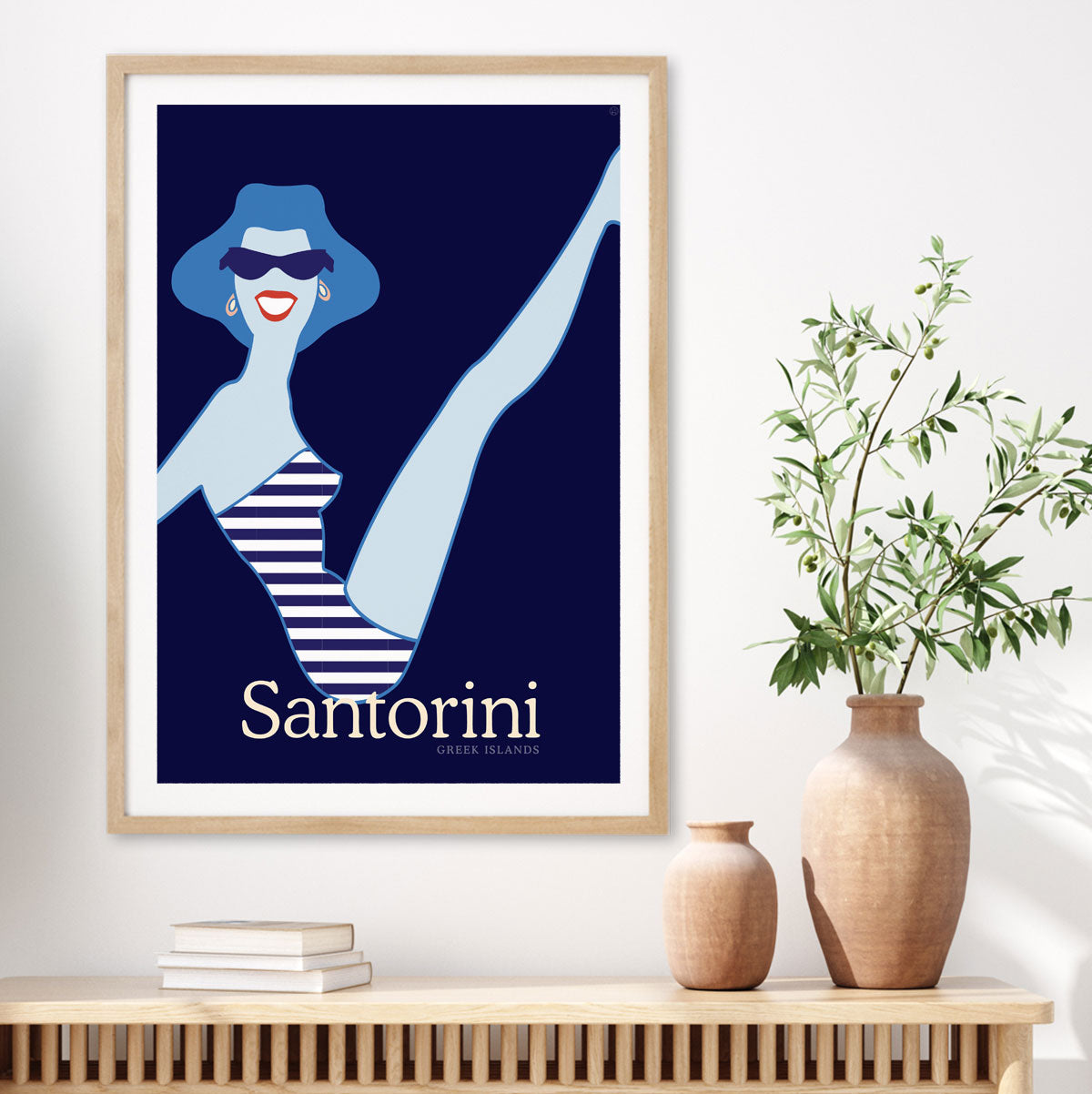 Santorini retro vintage beach gal poster from Places We Luv