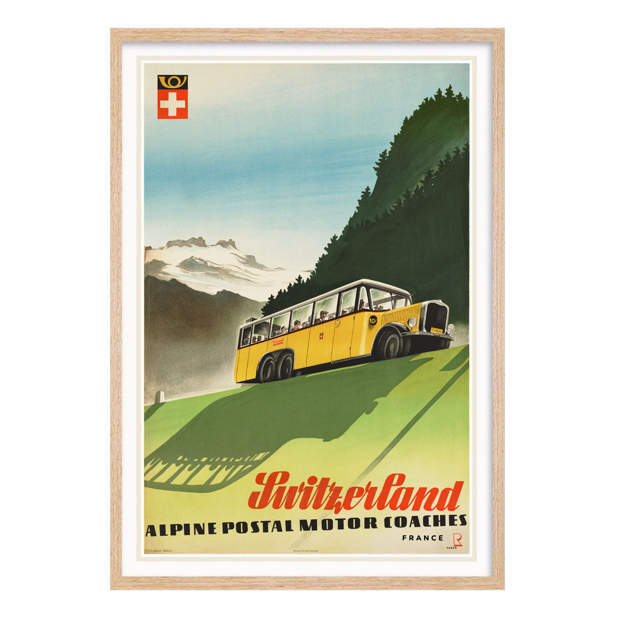 Retro vintage travel Switzerland poster print in oak frame from Places We Luv