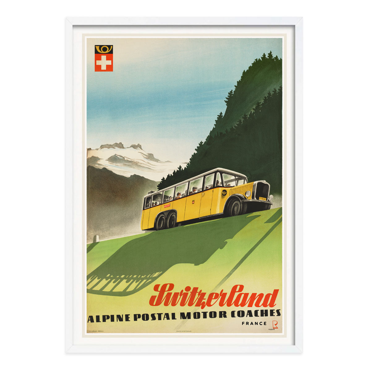 Retro vintage travel Switzerland poster print in white frame from Places We Luv