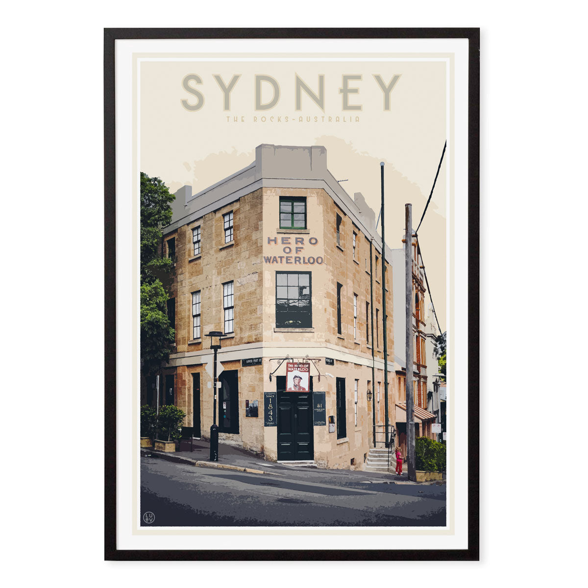 Sydney the rocks vintage retro poster print in black frame from Places We Luv