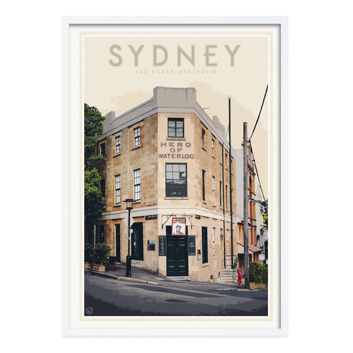 Sydney the rocks vintage retro poster print in white frame from Places We Luv