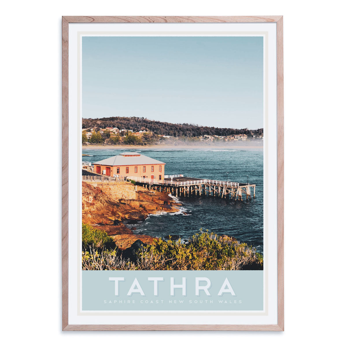 Tathra NSW vintage retro travel poster in oak frame by Places we Luv 