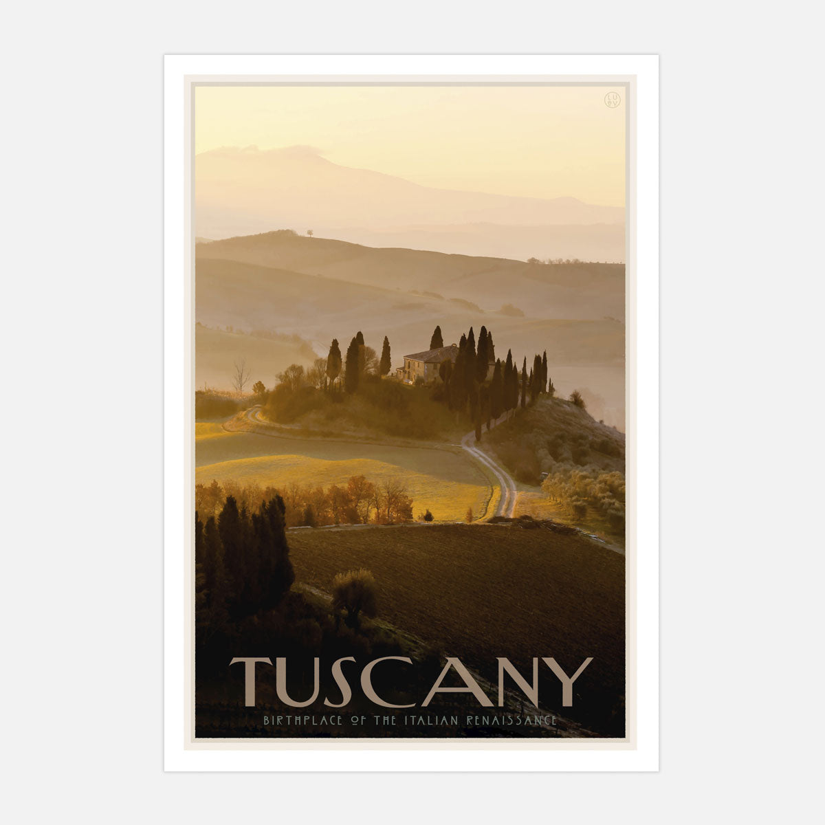 Tuscany travel poster and framed prints designed by Placesweluv
