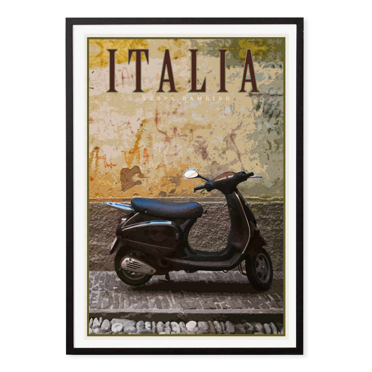 Vespa Italy retro vintage travel poster print in black frame by Places We Luv