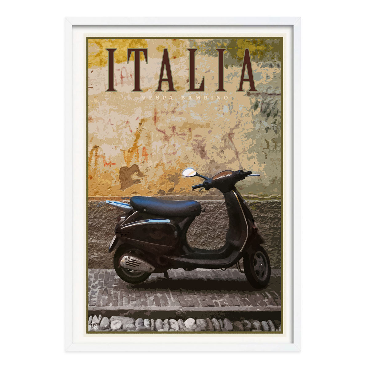 Vespa Italy retro vintage travel poster print in white frame by Places We Luv