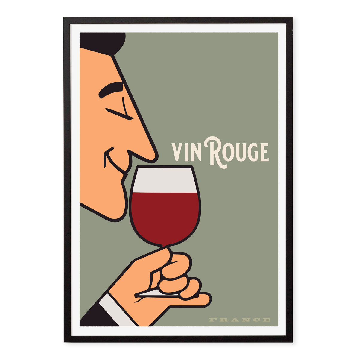 Vin Rouge France vintage retro poster print in black frame from Places we luv