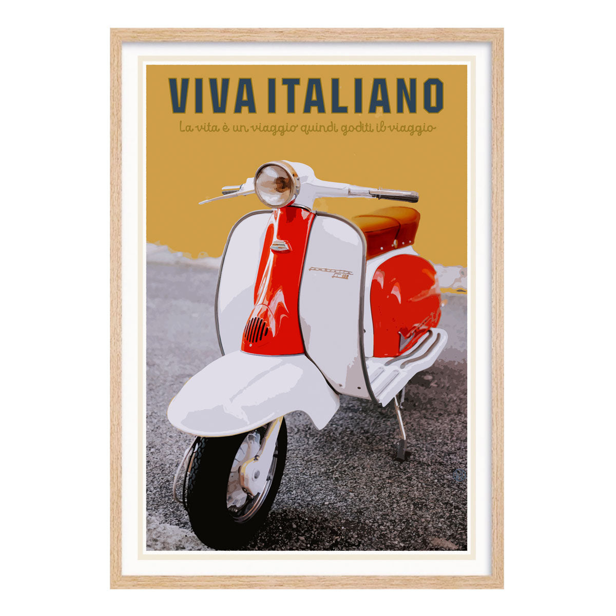 Viva Italia Lambretta retro vintage poster print in oak frame by Places We Luv