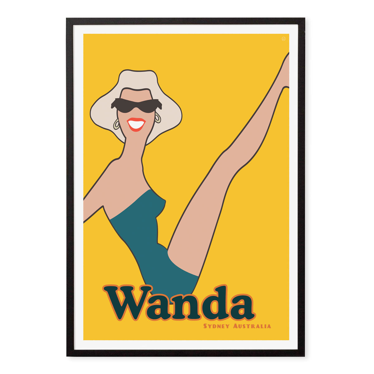 Wanda Beach gal retro vintage poster print in black frame from Places We Luv