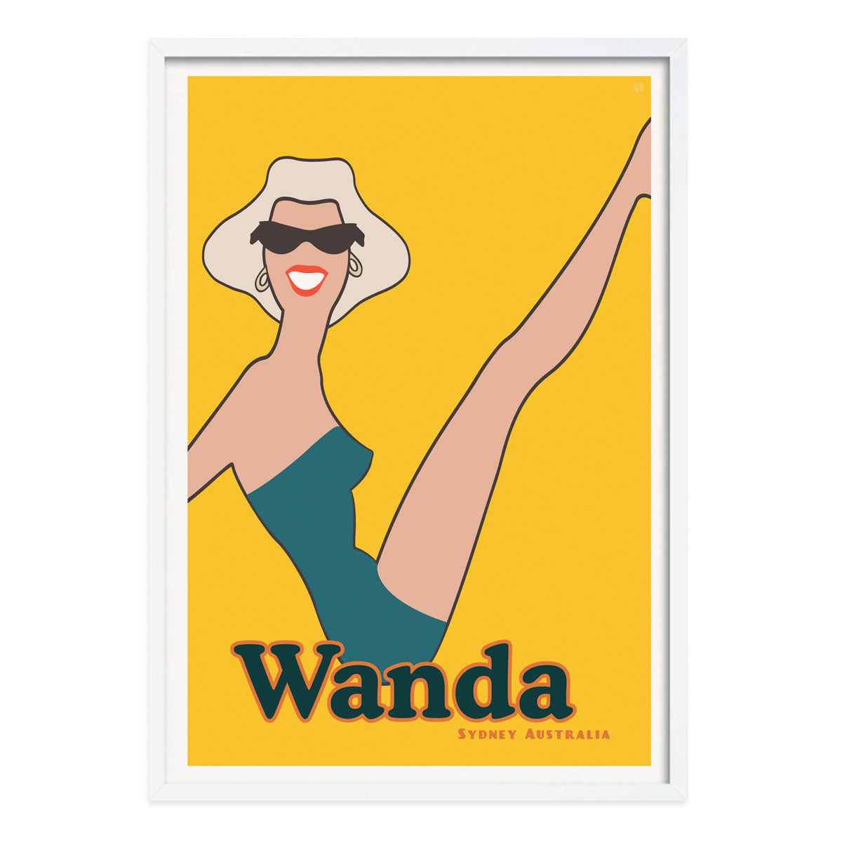 Wanda Beach gal retro vintage poster print in white frame from Places We Luv