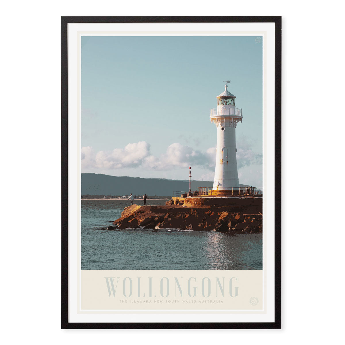 Wollongong NSW vintage retro travel poster print in black frame by Places We Luv