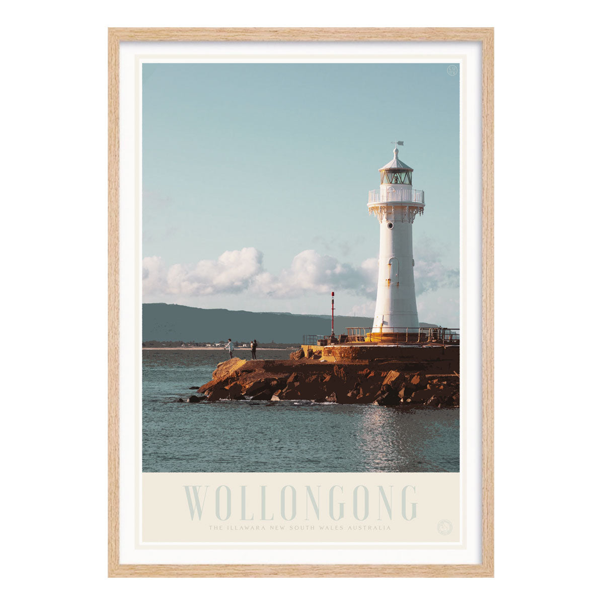 Wollongong NSW vintage retro travel poster print in oak frame by Places We Luv