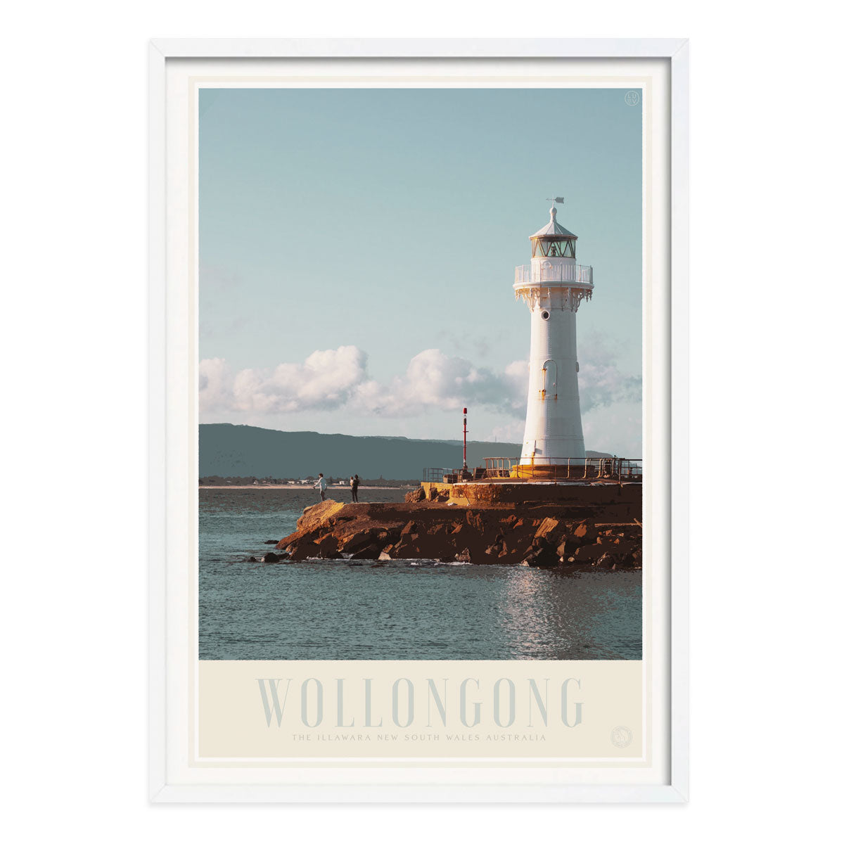 Wollongong NSW vintage retro travel poster print in white frame by Places We Luv