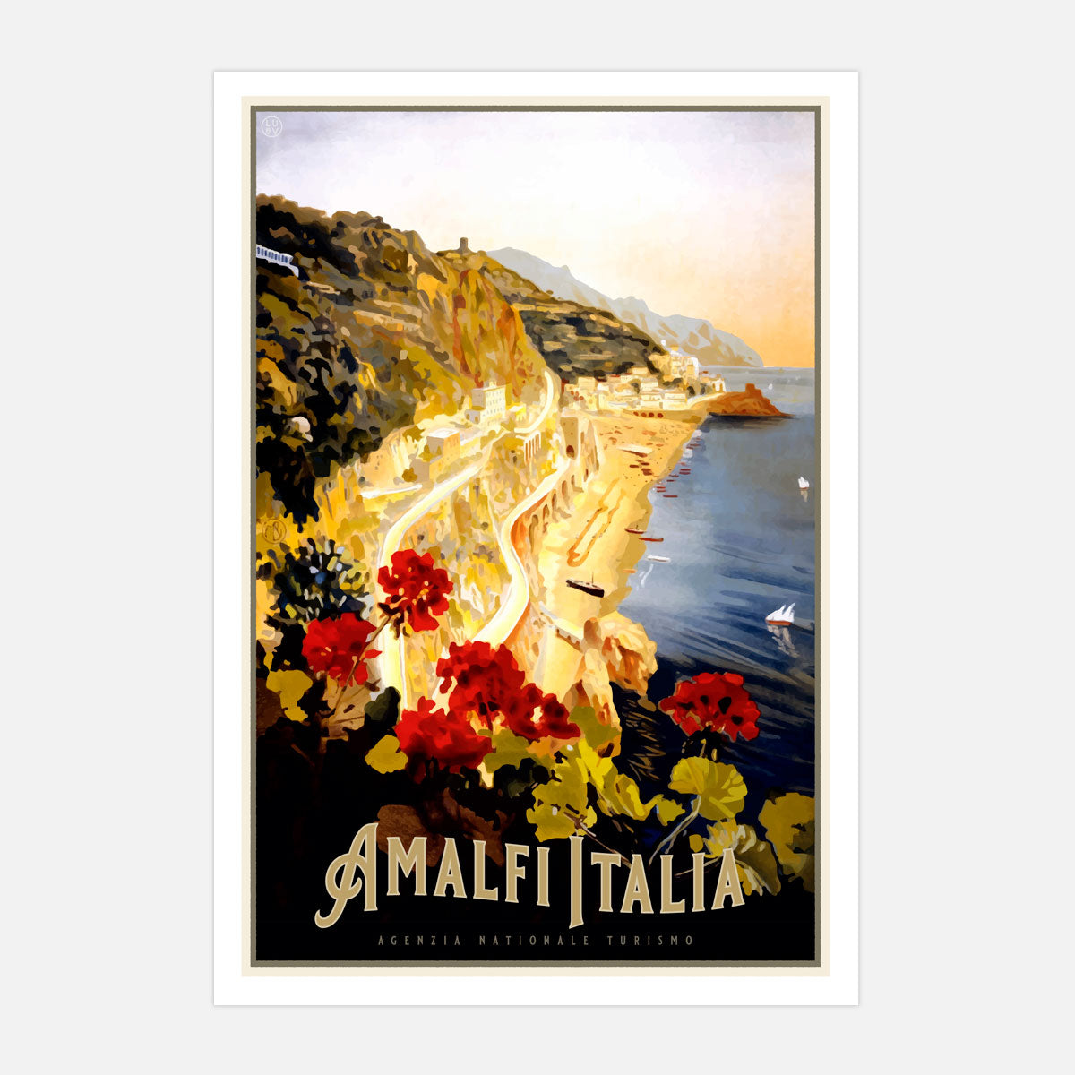 Amalfi retro travel print, Italy from Places We Luv