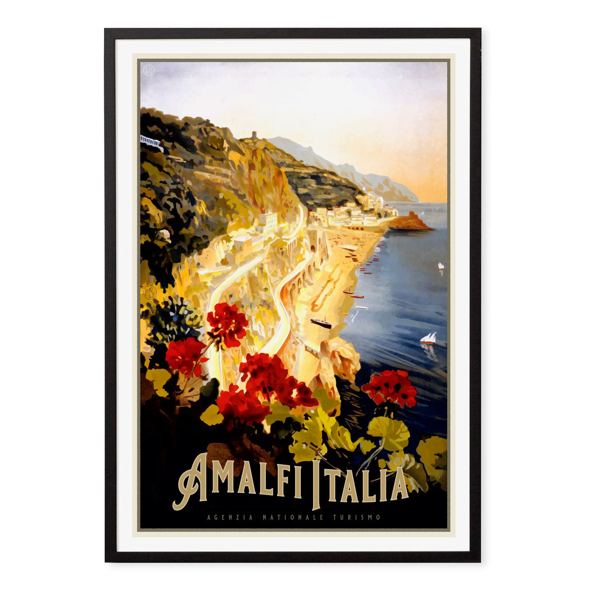 Amalfi retro vintage travel poster in black frame from Places We Luv