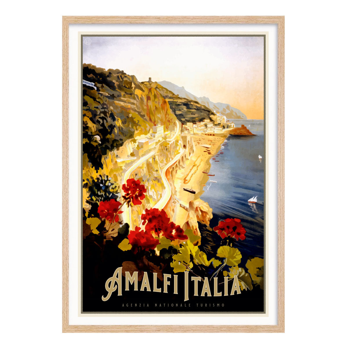 Amalfi retro vintage travel poster in oak frame from Places We Luv