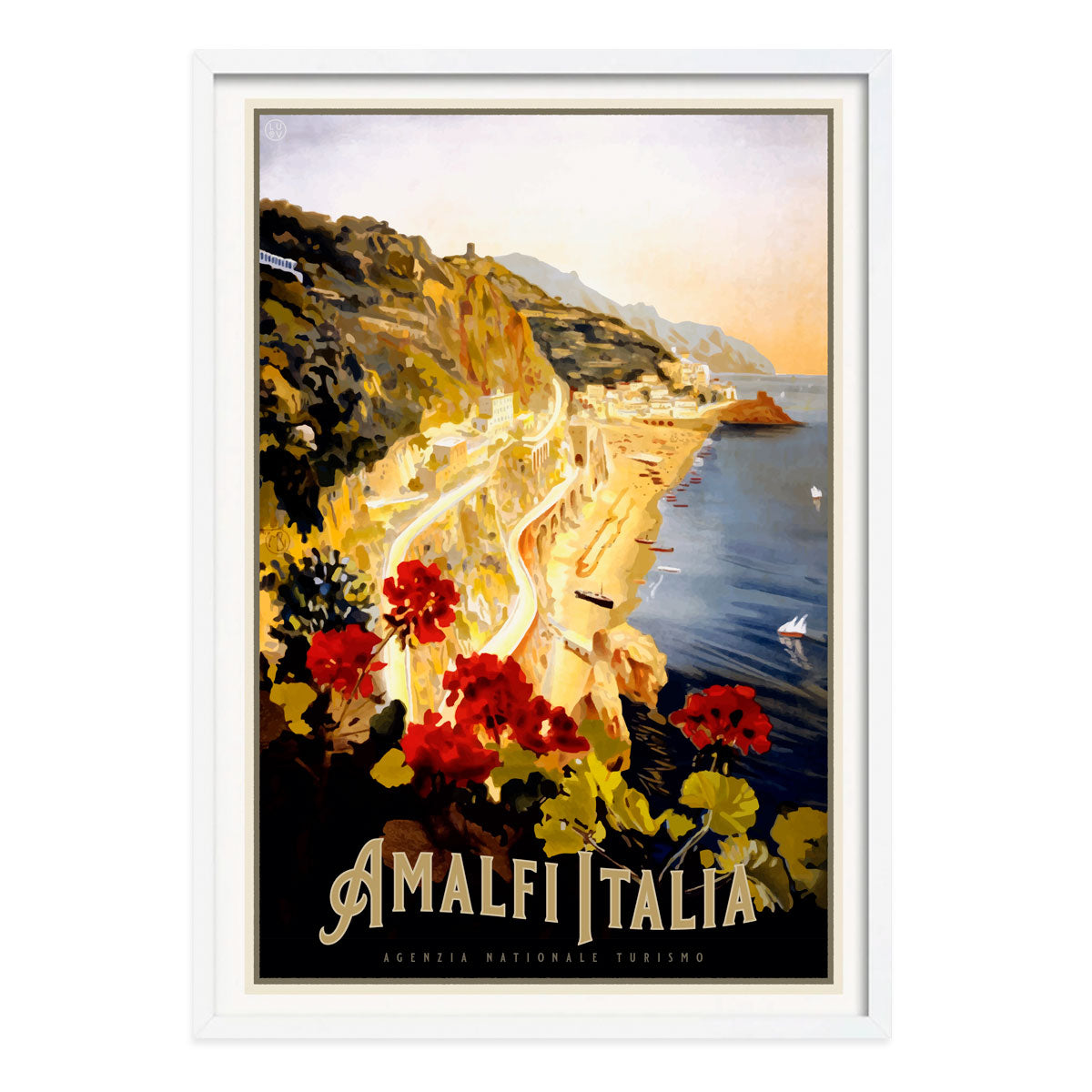 Amalfi retro vintage travel poster in white frame from Places We Luv