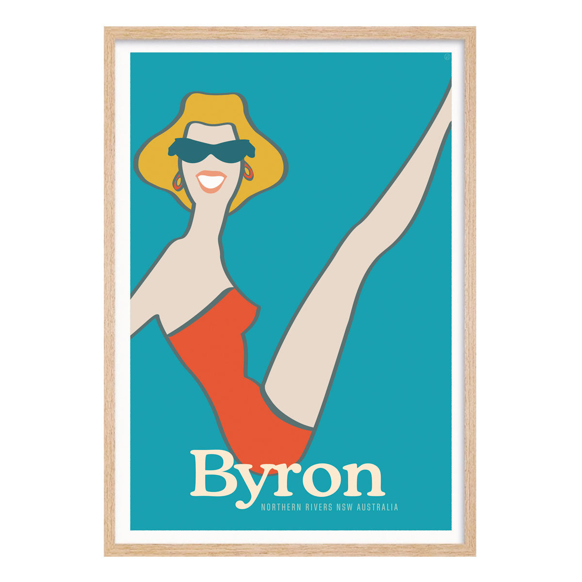 Byron Bay retro vintage poster print in oak frame from Places We Luv