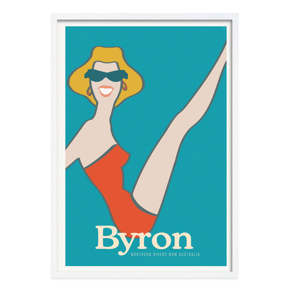 Byron Bay retro vintage poster in white frame from Places We Luv