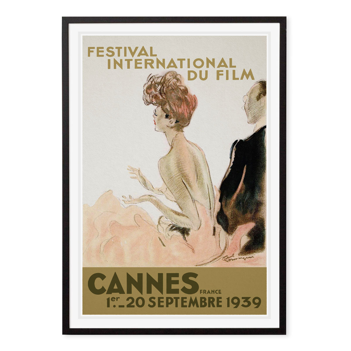 Cannes French vintage retro poster print in black frame from Places We Luv