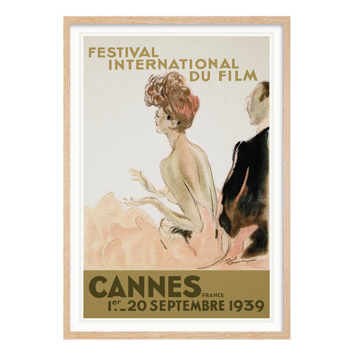 Cannes French vintage retro poster print in oak frame from Places We Luv