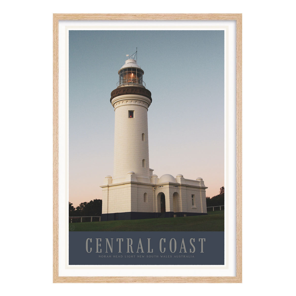 Norah Head Central Coast NSW retro vintage poster print in oak frame from Places We Luv