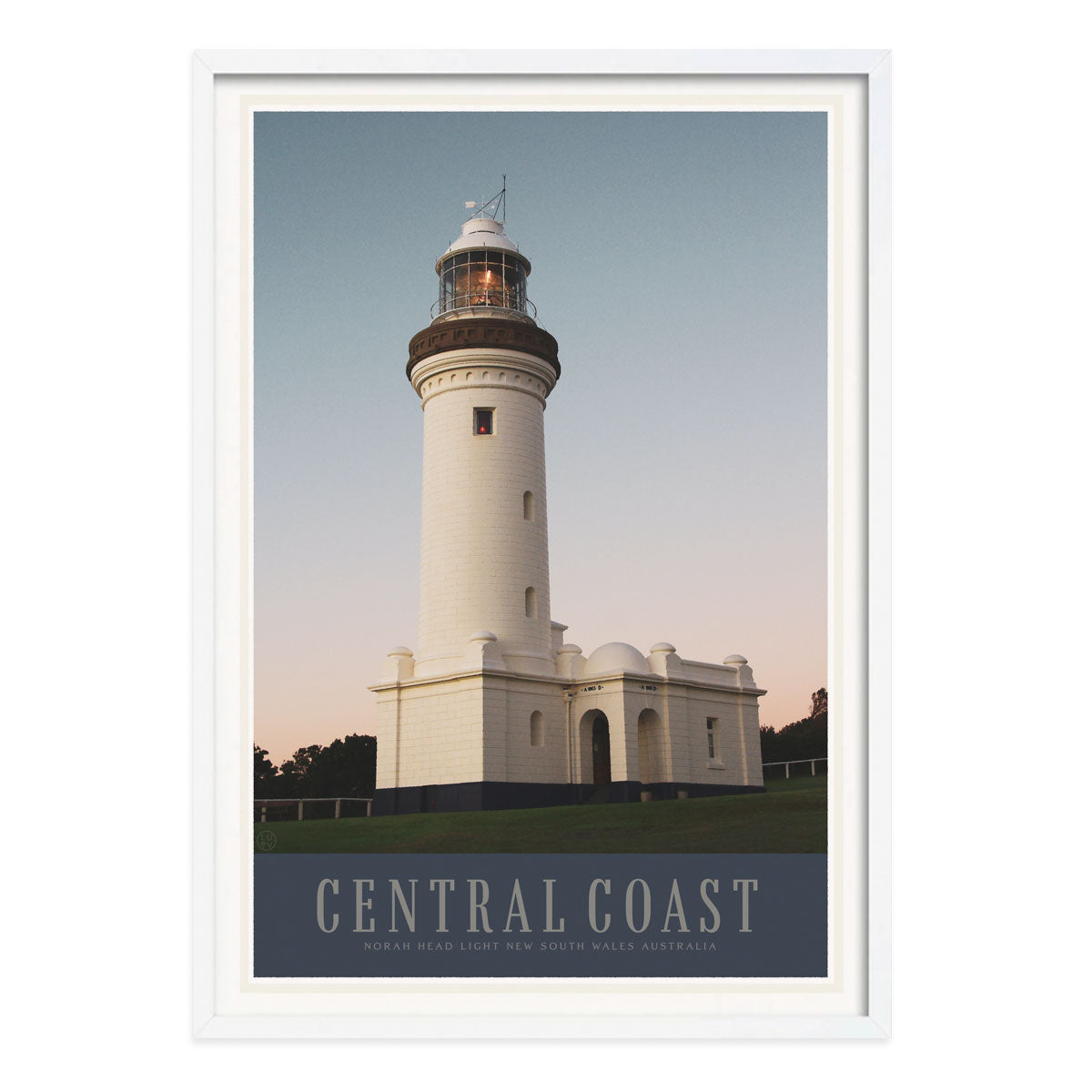 Norah Head Central Coast NSW retro vintage poster print in white frame from Places We Luv