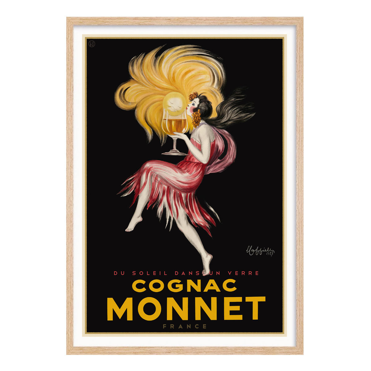 Monnet Cognac France vintage retro poster in oak frame - Places We Luv