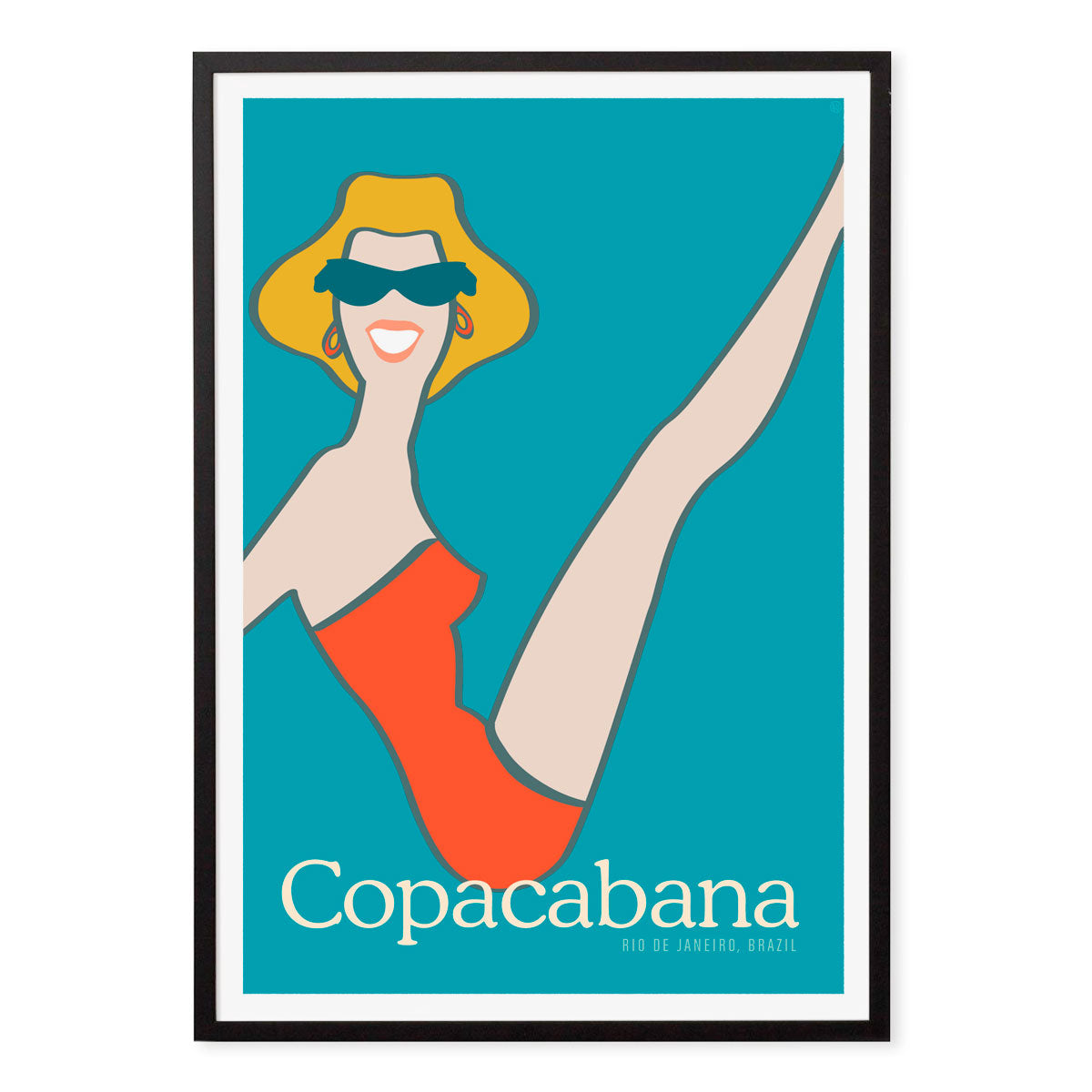 Copacabana retro vintage beach girl poster in black frame from Places We Luv