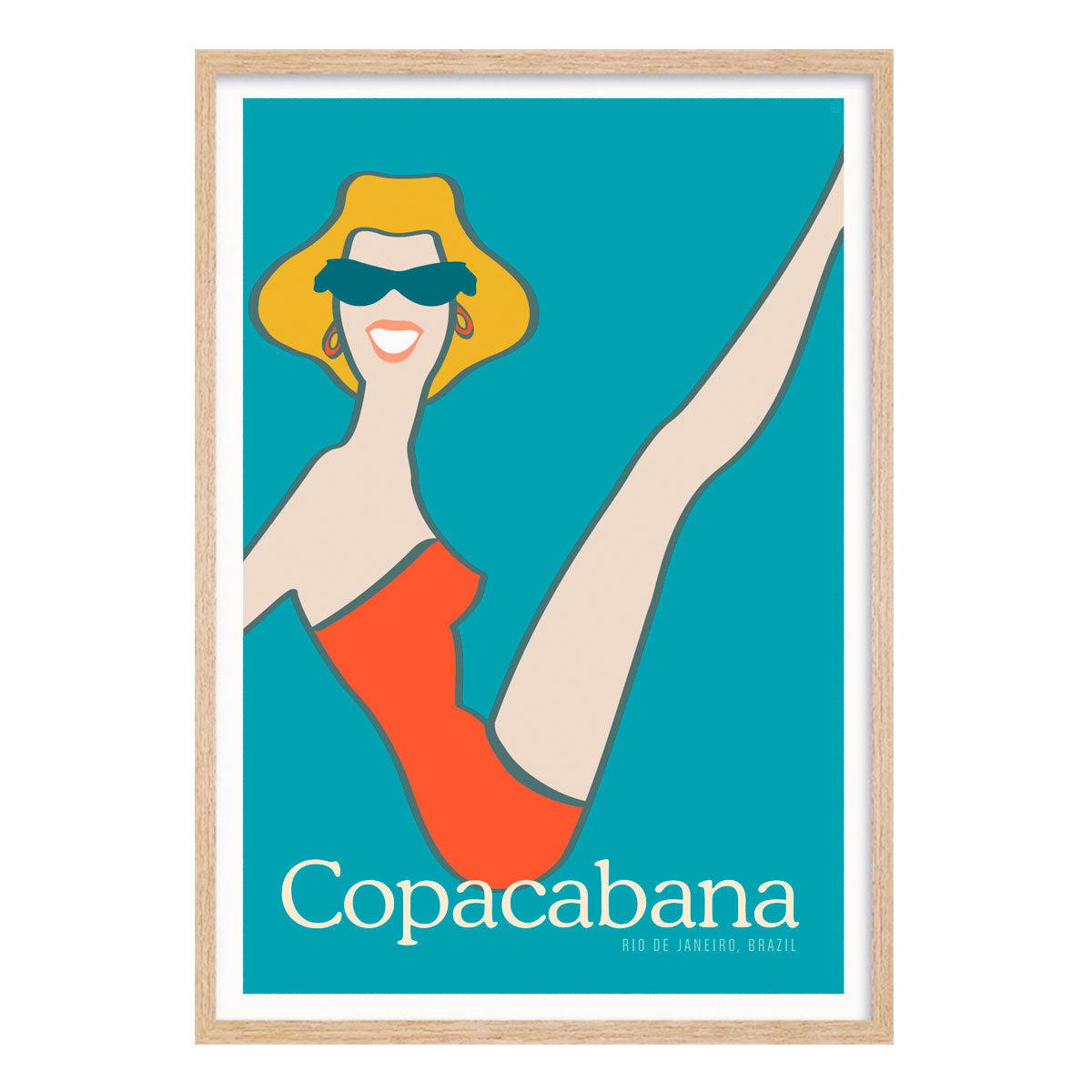 Copacabana retro vintage beach girl poster in oak frame from Places We Luv