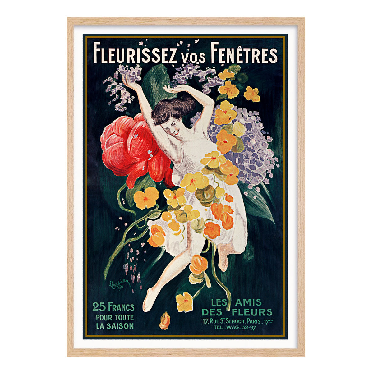 Les Amis Des Fleurs retro vintage advertising poster print in oak frame from Places We Luv