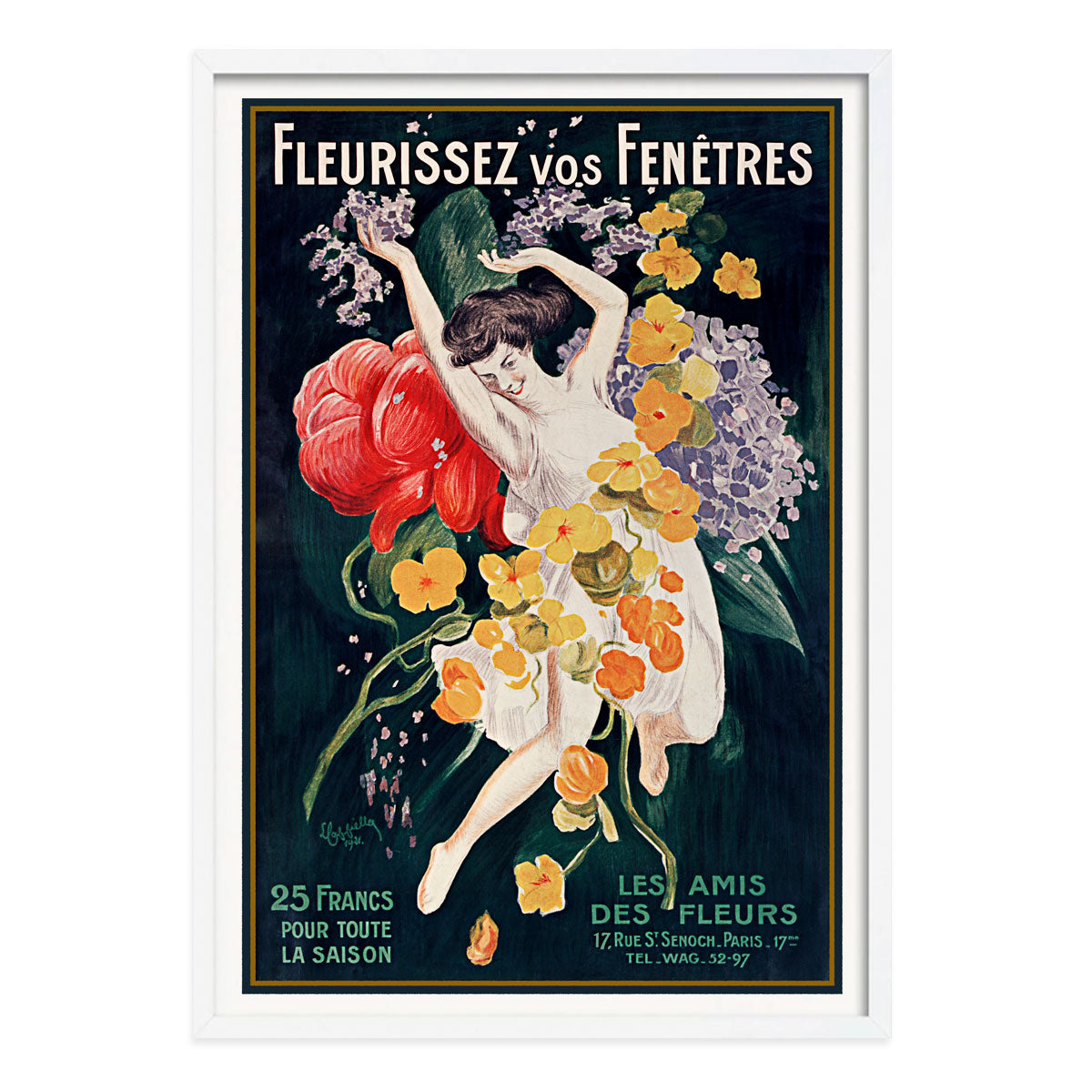 Les Amis Des Fleurs retro vintage advertising poster in white frame from Places We Luv