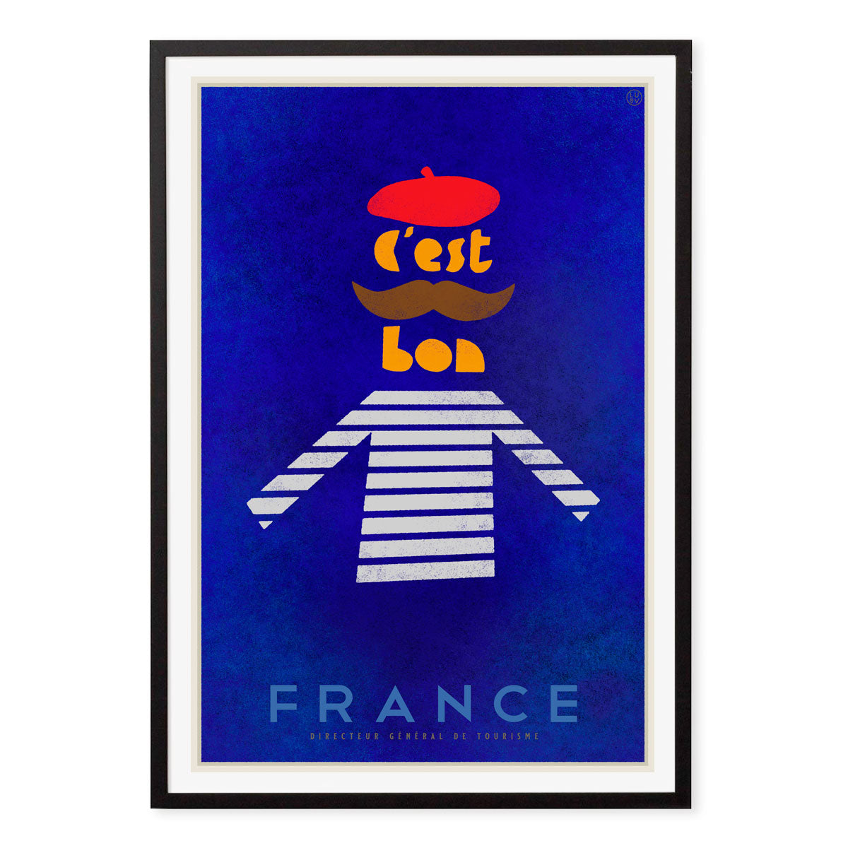 French vintage retro poster print in black frame by Places we luv