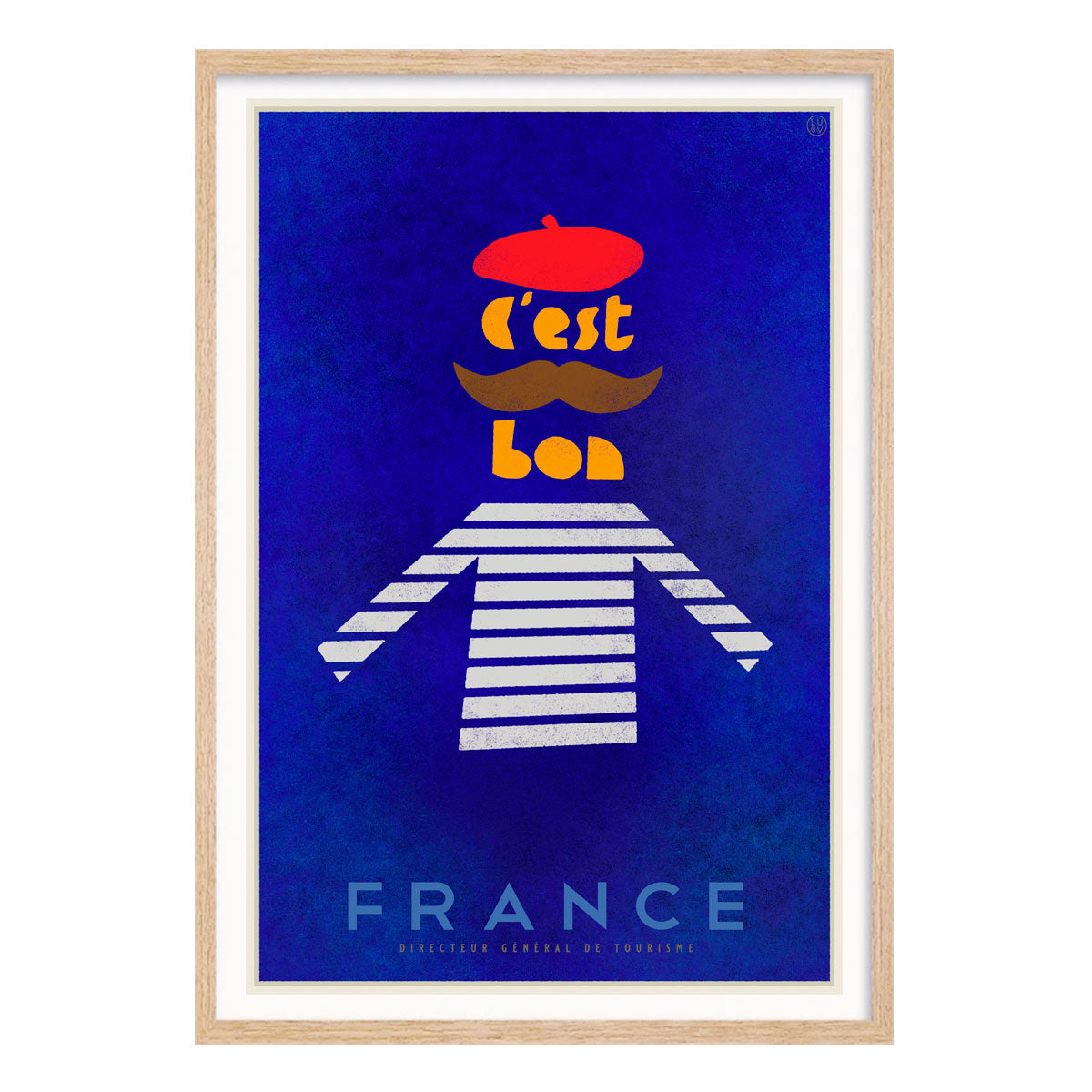 French vintage retro poster print in oak frame by Places we luv