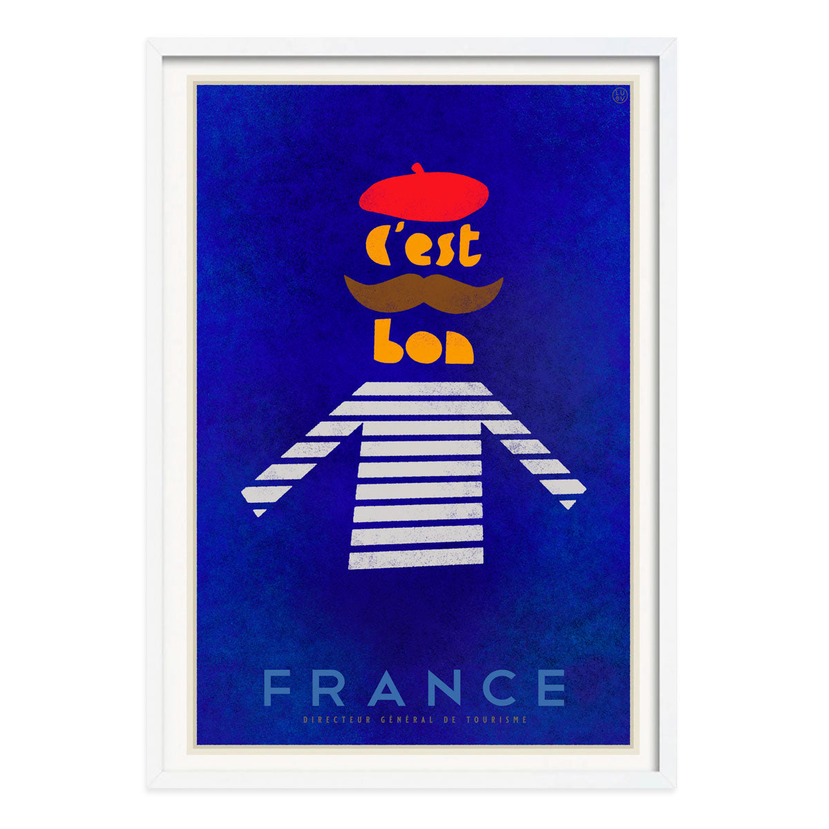 French vintage retro poster print in white frame by Places we luv
