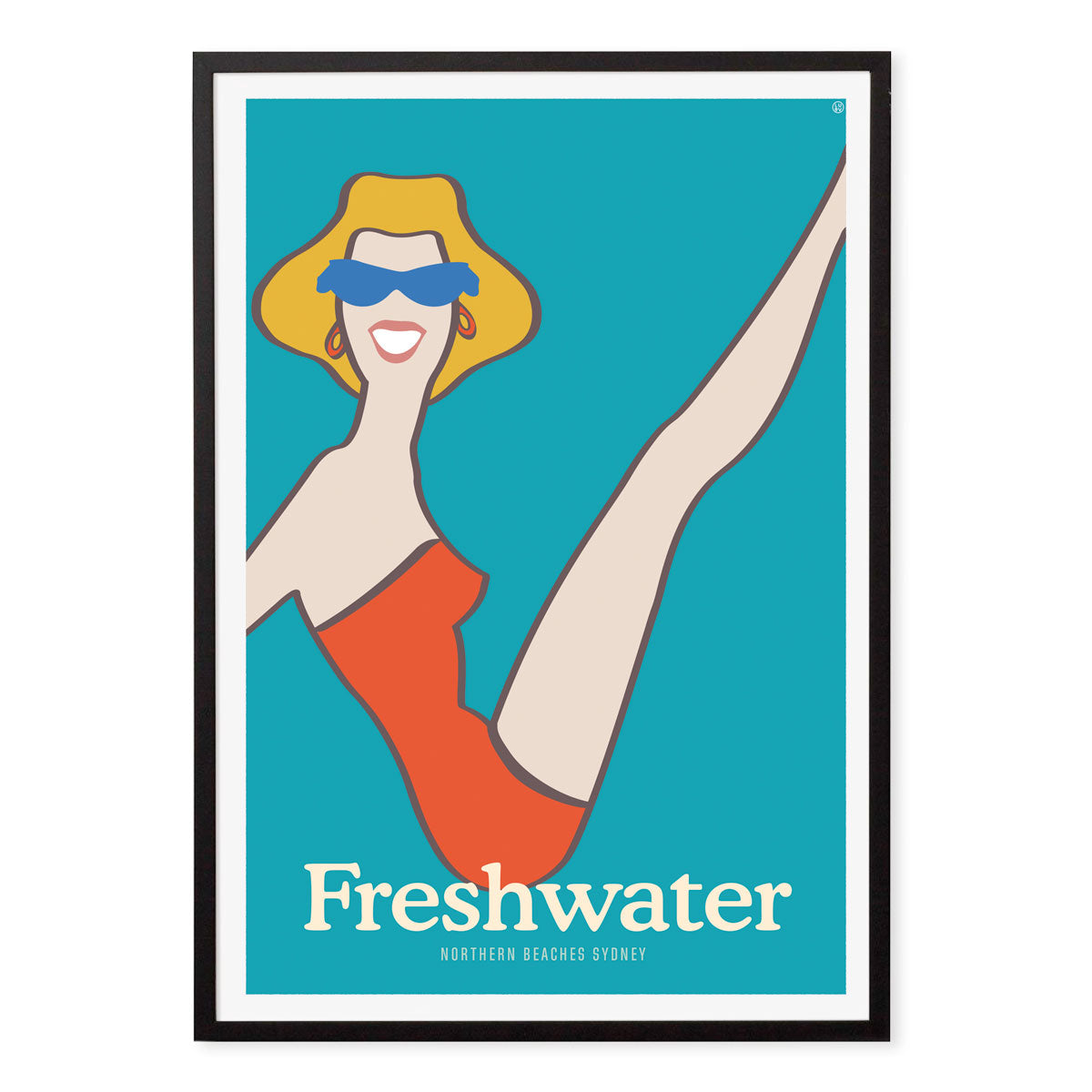 Freshwater Sydney retro vintage poster print framed in black from Places We Luv