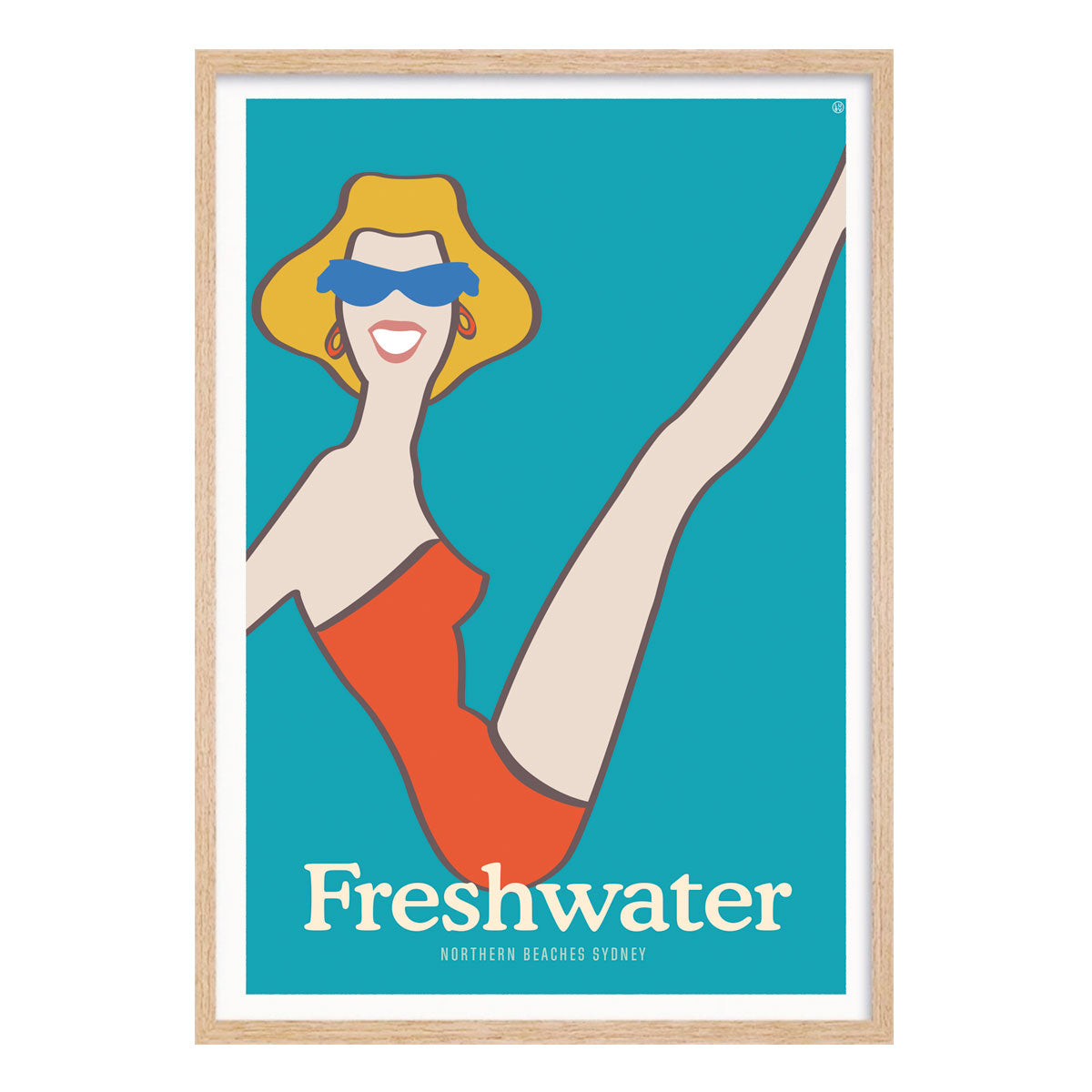 Freshwater Sydney retro vintage poster print framed in oak from Places We Luv