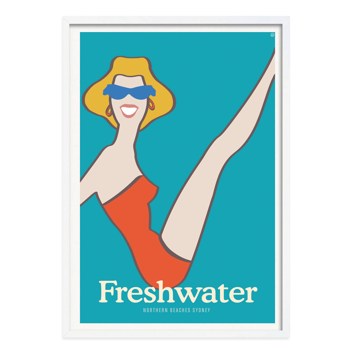 Freshwater Sydney retro vintage poster print framed in white from Places We Luv