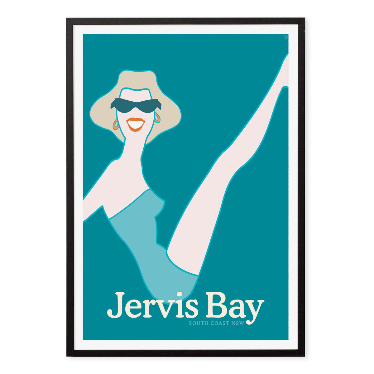 Jervis Bay retro vintage beach gal poster print in black frame from Places We Luv