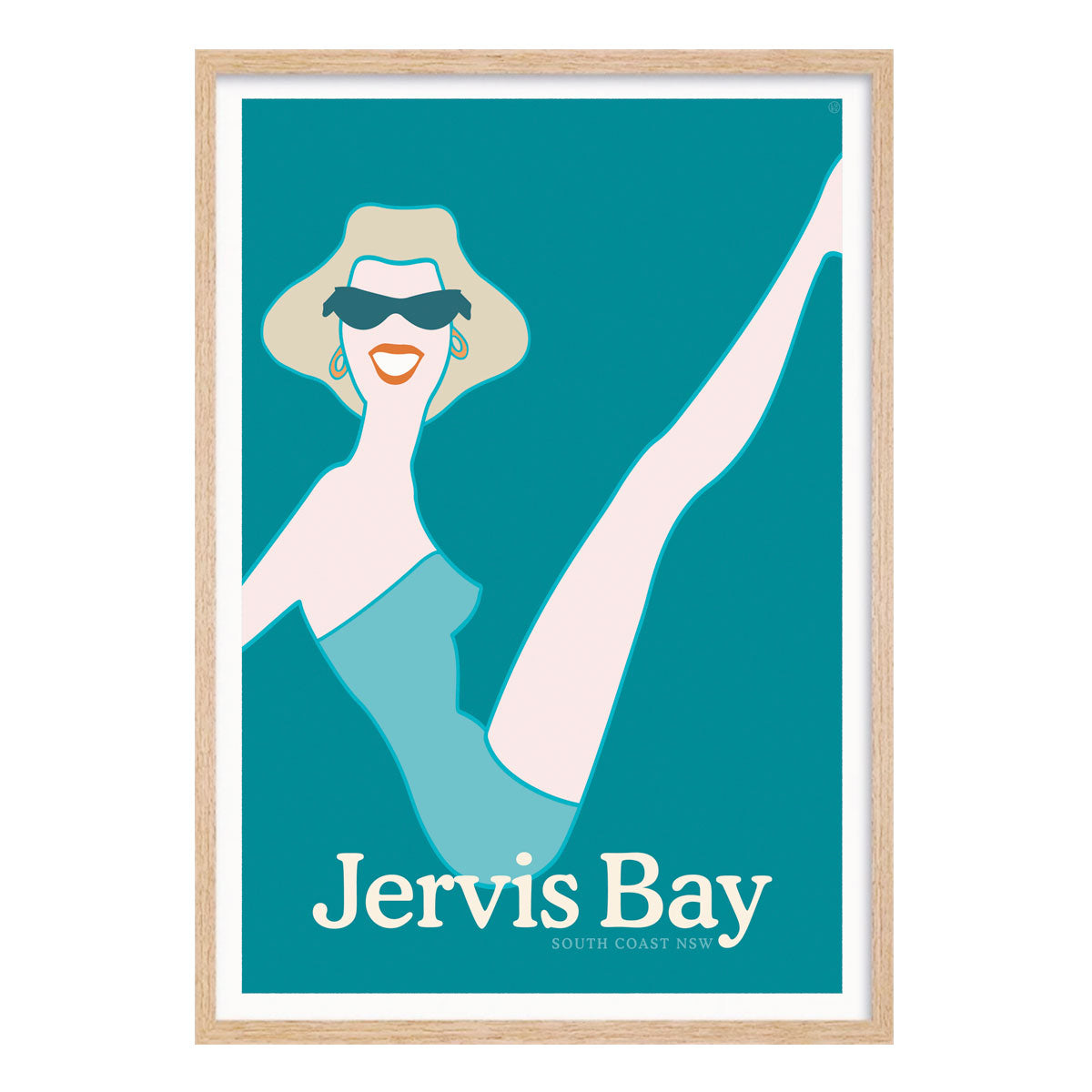 Jervis Bay retro vintage beach gal poster in oak frame from Places We Luv