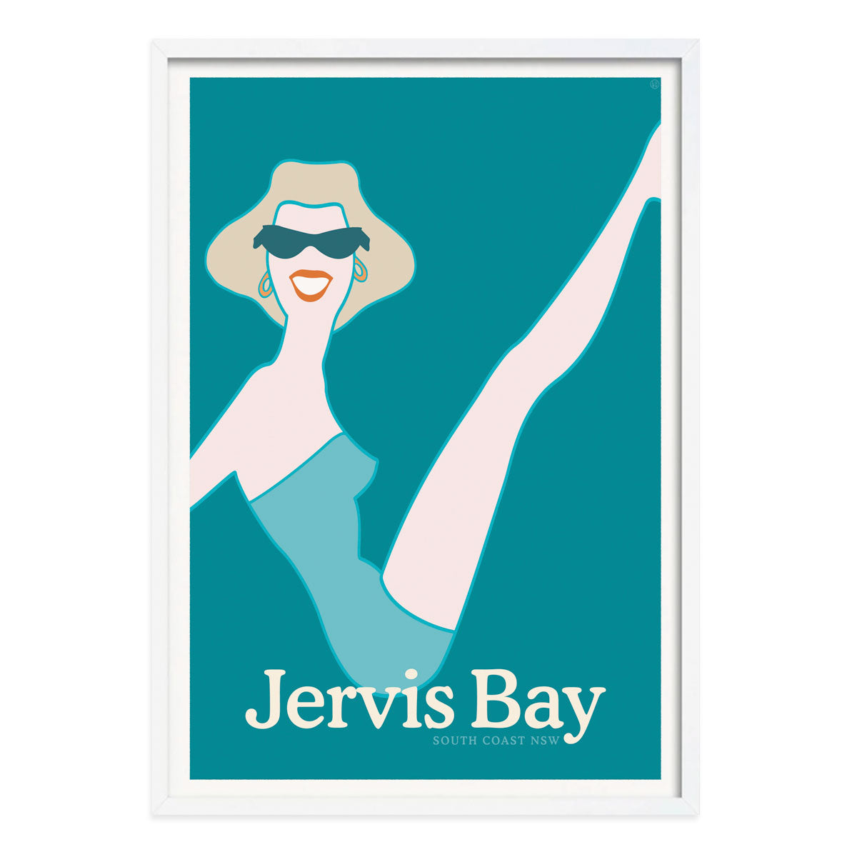Jervis Bay retro vintage beach gal poster in white frame from Places We Luv