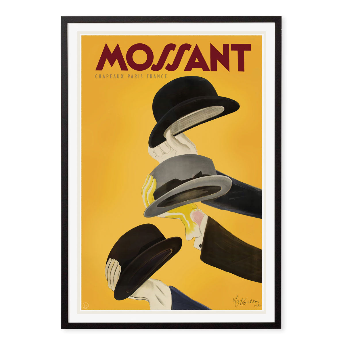 Mossant hats France vintage retro advertising poster in black frame from Places We Luv