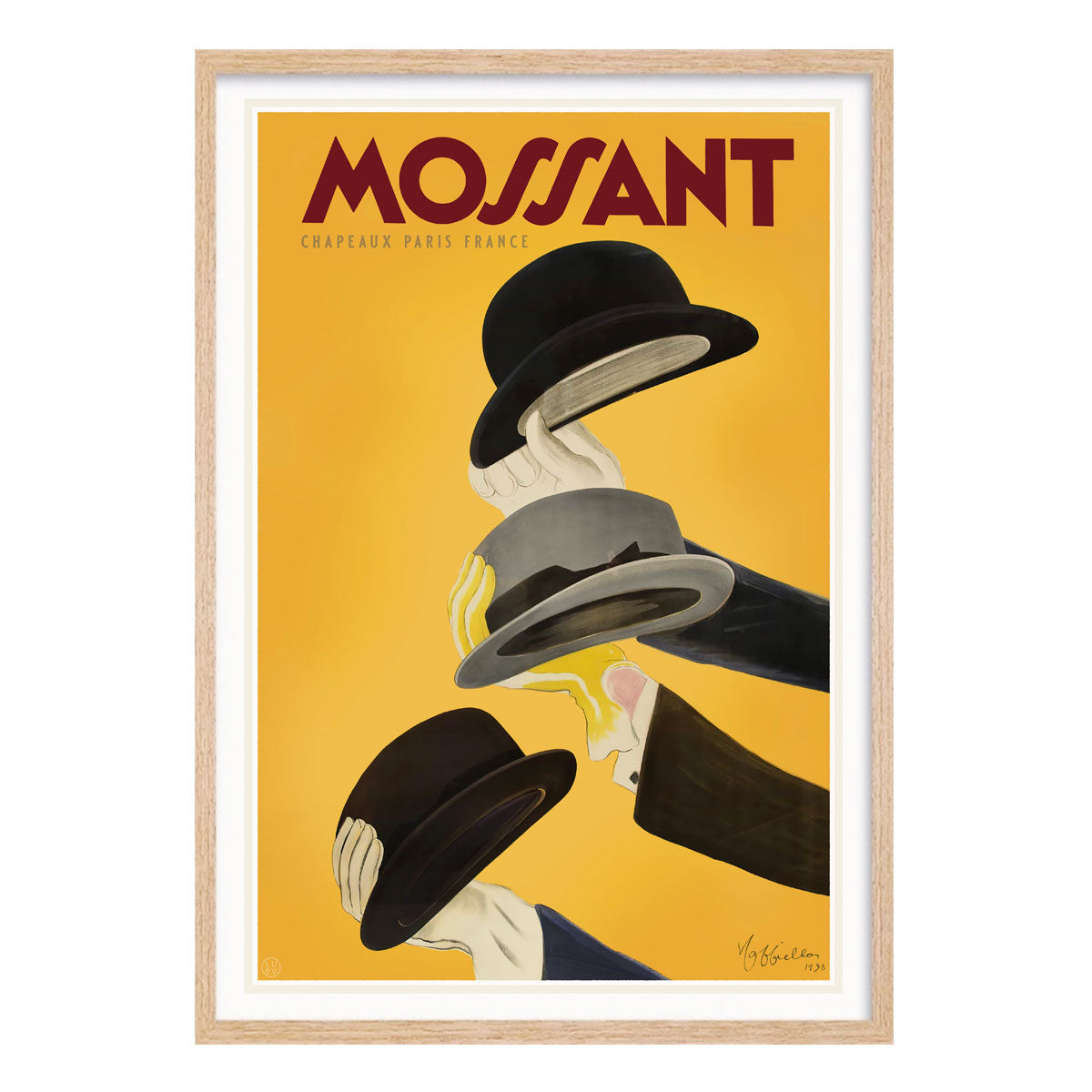 Mossant hats France vintage retro advertising print in oak frame from Places We Luv