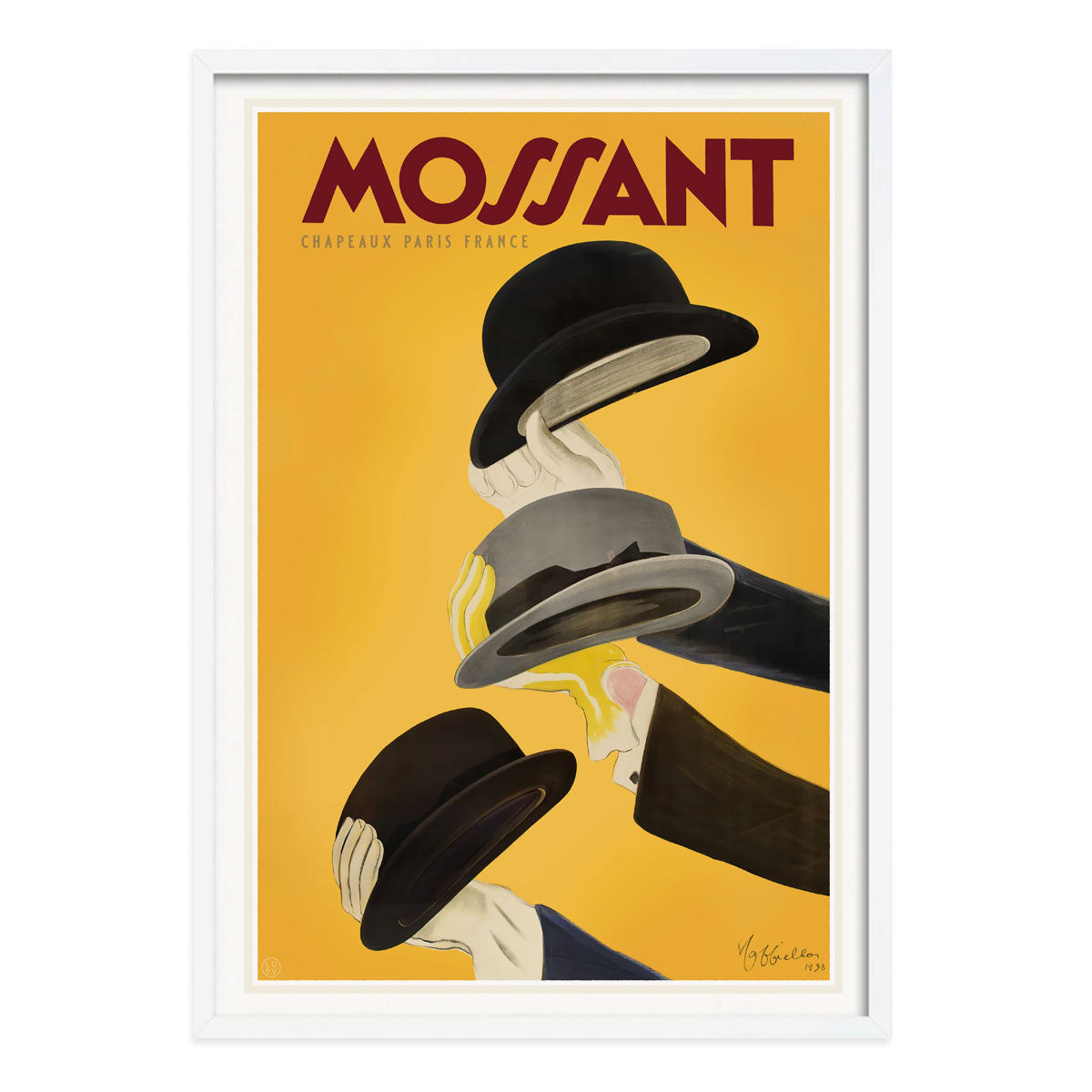 Mossant hats France vintage retro advertising poster in white frame from Places We Luv