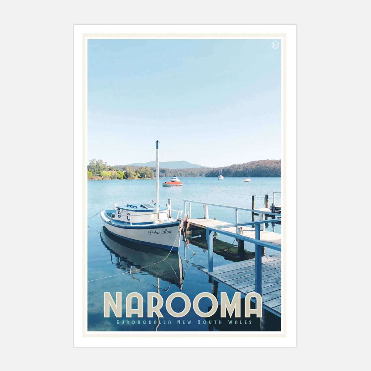 Narooma fishing boat vintage travel style poster by places we luv